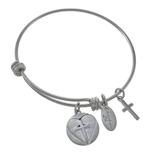 Footnotes Sterling Silver Extraordinary Life Cross Charm Slide Bracelet 7.25" - Picture 1 of 6